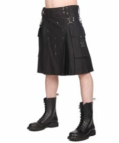 King Kerosin 41 Black Pistol Kilt - Button Kilt Denim